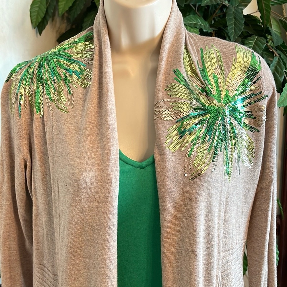 INC GREEN SEQUIN CARDIGAN & CAMI